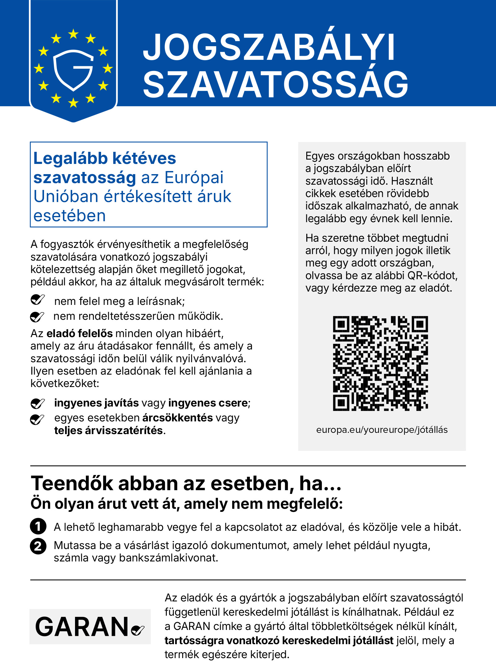 Jótállás és szavatosság – tájékoztató